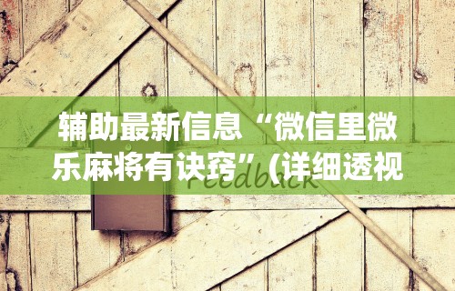 今日必看教程“微乐湖北麻将开挂方法”有挂详细开挂教程